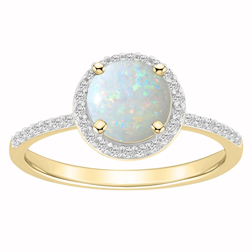 Celebration Gems 10k Gold Round Lab-Created Gemstone Halo Ring