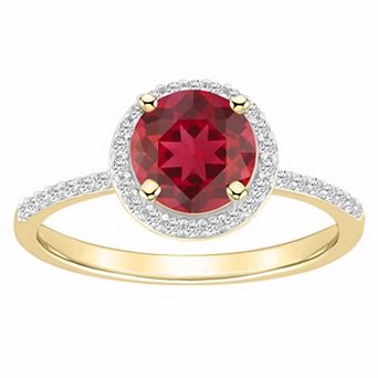 Celebration Gems 10k Gold Round Lab-Created Gemstone Halo Ring