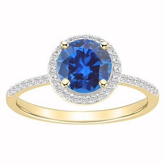 Celebration Gems 10k Gold Round Lab-Created Gemstone Halo Ring