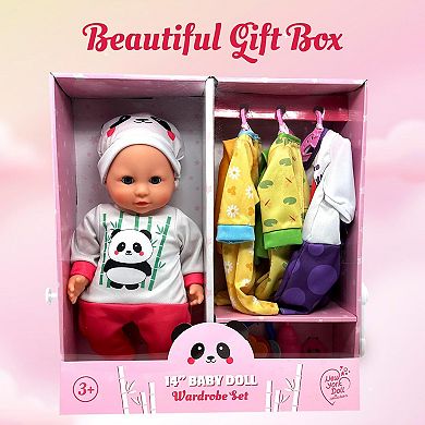 The New York Doll Collection Soft Body Baby Doll With Accessories & 4 Sets Of Animal Outfits