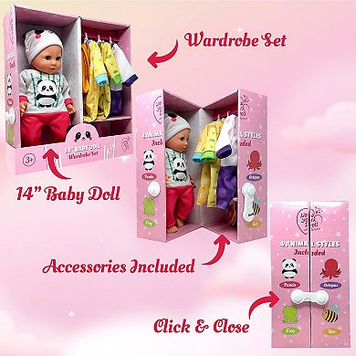 The New York Doll Collection Soft Body Baby Doll With Accessories & 4 Sets Of Animal Outfits