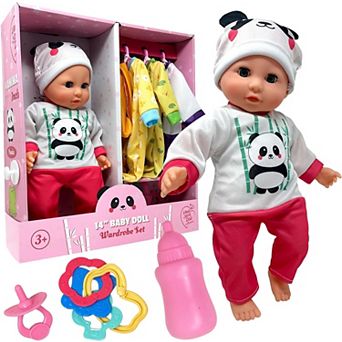 The New York Doll Collection Soft Body Baby Doll With Accessories & 4 Sets Of Animal Outfits