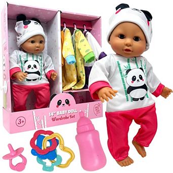 The New York Doll Collection Soft Body Baby Doll With Accessories & 4 Sets Of Animal Outfits