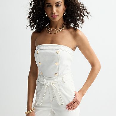 Women's bebe Straight Leg Strapless Denim Jumpsuit