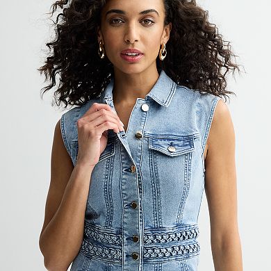 Women's bebe Sleeveless Collared Denim Button Front Dress