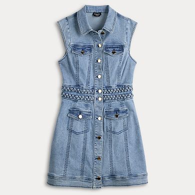 Women's bebe Sleeveless Collared Denim Button Front Dress