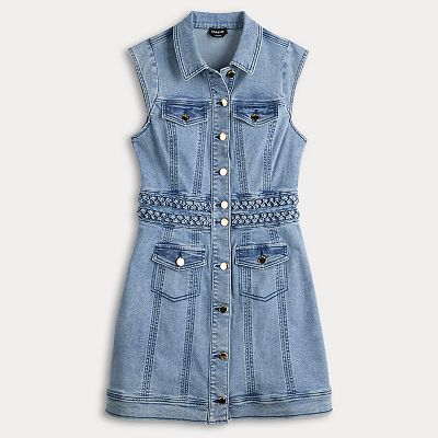 bebe denim shirt dress Bebe Girls Bleached Denim Shirt Dress