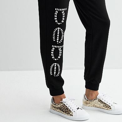 Women's bebe High-Rise Rhinestone Logo Joggers