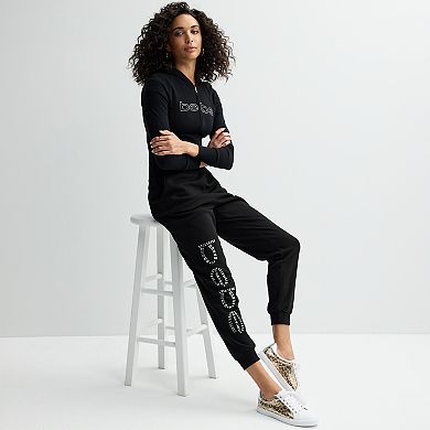 Women's bebe High-Rise Rhinestone Logo Joggers