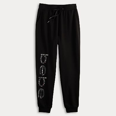 Women's bebe High-Rise Rhinestone Logo Joggers