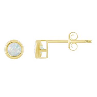 Celebration Gems 10k Gold 3 mm Round Lab-Created Opal Stud Earrings