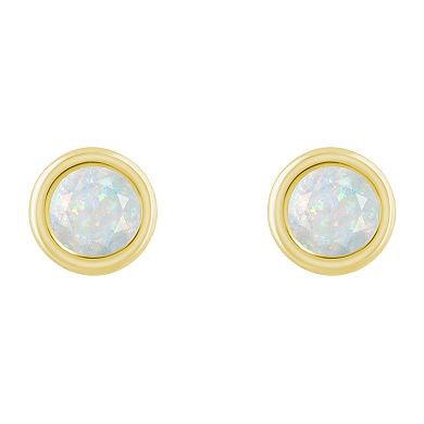 Celebration Gems 10k Gold 3 mm Round Lab-Created Opal Stud Earrings