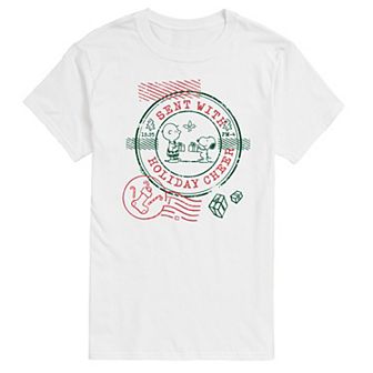Men's Peanuts Sent With Holiday Cheer Stamp Graphic Tee