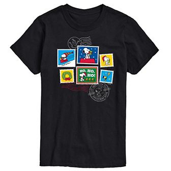 Men's Peanuts Snoopy & Woodstock Holiday Stamp Graphic Tee