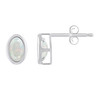 Celebration Gems 10k White Gold Oval Lab-Created Gemstone Stud Earrings