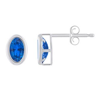 Celebration Gems 10k White Gold Oval Lab-Created Gemstone Stud Earrings