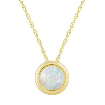 Celebration Gems 10k Gold 5 mm Round Lab-Created Opal Pendant Necklace
