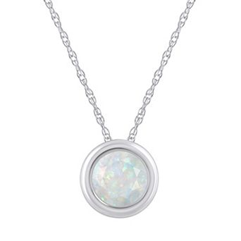 Celebration Gems 10k Gold 5 mm Round Lab-Created Opal Pendant Necklace