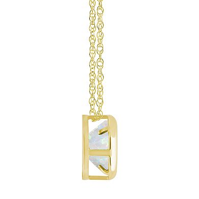 Celebration Gems 10k Gold 5 mm Round Lab-Created Opal Pendant Necklace
