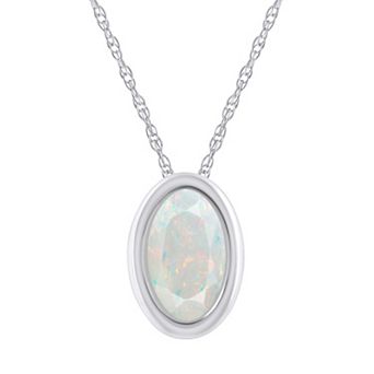 Celebration Gems 10k White Gold Oval Lab-Created Gemstone Pendant Necklace