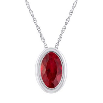 Celebration Gems 10k White Gold Oval Lab-Created Gemstone Pendant Necklace
