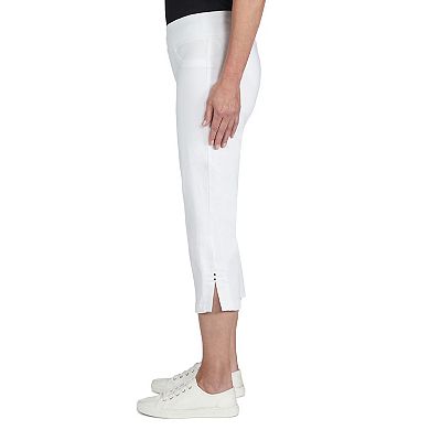 Hearts Of Palm Women's Essentials Solid Pull-on Capri Pants With Detailed Split Hem