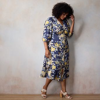 Plus Size LC Lauren Conrad V-Neck Button Front Midi Dress