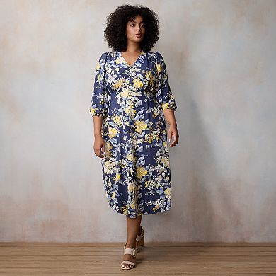 Plus Size LC Lauren Conrad V-Neck Button Front Midi Dress