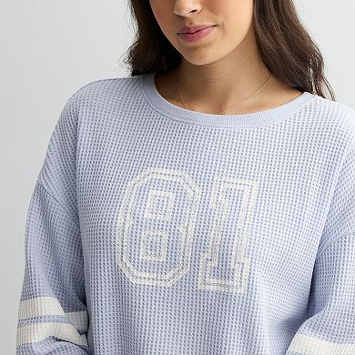 Juniors' Pink Republic Waffle Long Sleeve Pullover