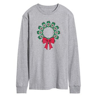 Men's Beer Christmas Wreath Long Sleeve Graphic Tee