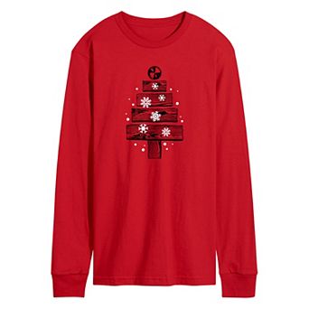 Men's Wood Planks Christmas Tree Long Sleeve Graphic Tee