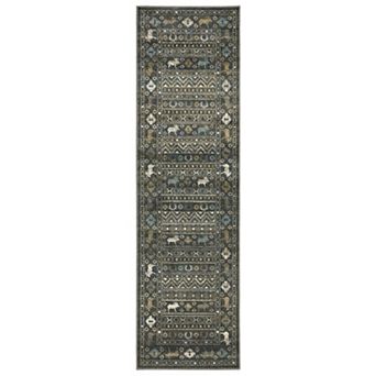 StyleHaven Valor Southwestern Lodge Blue/Gold Fringed Edge Area or Throw Rug