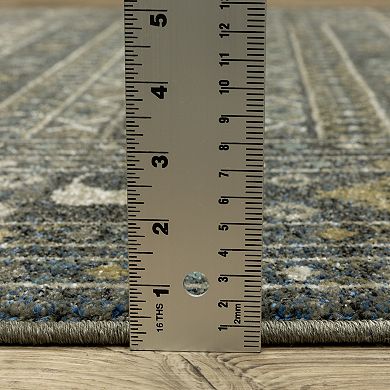 StyleHaven Valor Southwestern Lodge Blue/Gold Fringed Edge Area or Throw Rug