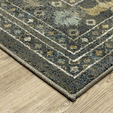 StyleHaven Valor Southwestern Lodge Blue/Gold Fringed Edge Area or Throw Rug