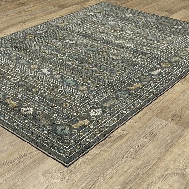 StyleHaven Valor Southwestern Lodge Blue/Gold Fringed Edge Area or Throw Rug
