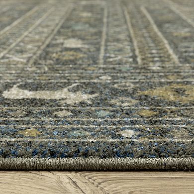 StyleHaven Valor Southwestern Lodge Blue/Gold Fringed Edge Area or Throw Rug