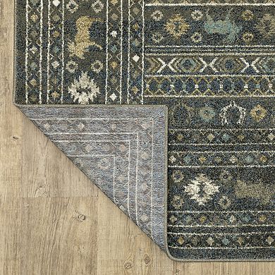 StyleHaven Valor Southwestern Lodge Blue/Gold Fringed Edge Area or Throw Rug