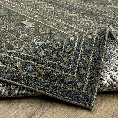 StyleHaven Valor Southwestern Lodge Blue/Gold Fringed Edge Area or Throw Rug