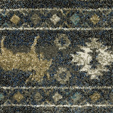 StyleHaven Valor Southwestern Lodge Blue/Gold Fringed Edge Area or Throw Rug