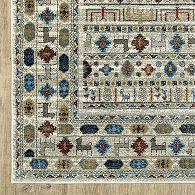 StyleHaven Valor Tribal Influence Ivory/Multi Fringed Edge Area or Throw Rug
