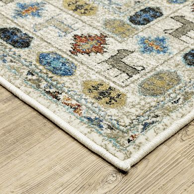 StyleHaven Valor Tribal Influence Ivory/Multi Fringed Edge Area or Throw Rug
