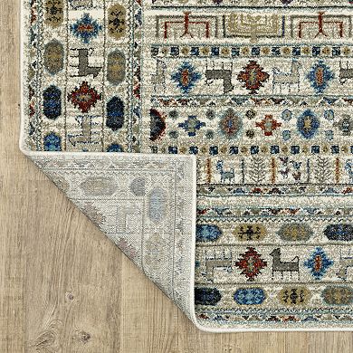 StyleHaven Valor Tribal Influence Ivory/Multi Fringed Edge Area or Throw Rug