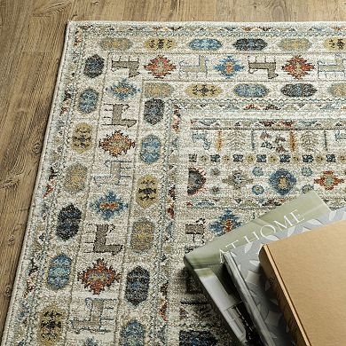 StyleHaven Valor Tribal Influence Ivory/Multi Fringed Edge Area or Throw Rug