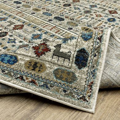 StyleHaven Valor Tribal Influence Ivory/Multi Fringed Edge Area or Throw Rug