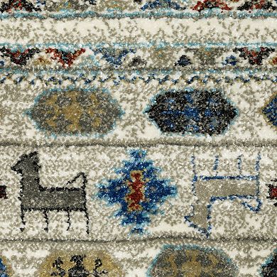StyleHaven Valor Tribal Influence Ivory/Multi Fringed Edge Area or Throw Rug