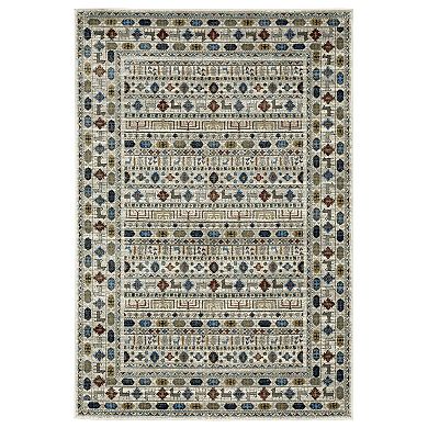 StyleHaven Valor Tribal Influence Ivory/Multi Fringed Edge Area or Throw Rug