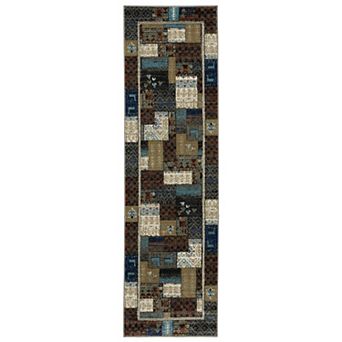 StyleHaven Valor Tribal Patchwork Blue/Multi Fringed Edge Area or Throw Rug
