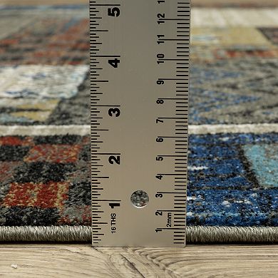 StyleHaven Valor Tribal Patchwork Blue/Multi Fringed Edge Area or Throw Rug
