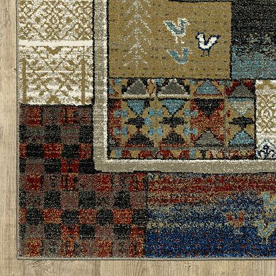 StyleHaven Valor Tribal Patchwork Blue/Multi Fringed Edge Area or Throw Rug
