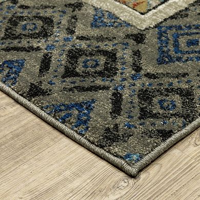 StyleHaven Valor Tribal Patchwork Blue/Multi Fringed Edge Area or Throw Rug